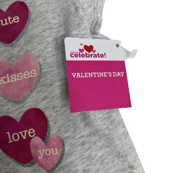 Way To Celebrate Valentine's Day T Shirt Sz 2T Conversation Hearts Grey Pink - Picture 11 of 14
